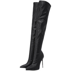 Autumn And Winter Fine Heel With Black Slimming Stretch Over The Knee Boots