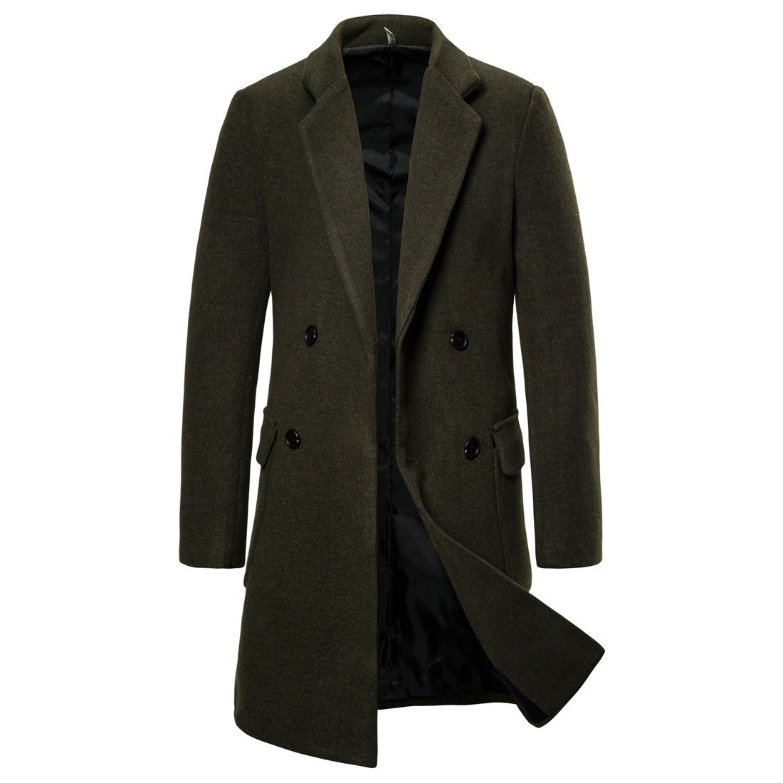 Double-breasted casual woolen coat men's woolen trench coat