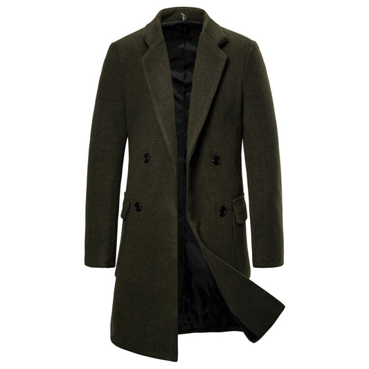 Double-breasted casual woolen coat men's woolen trench coat
