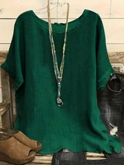 Women Fashion Casual Shirts Solid Color 3 4 Sleeve Round Neck Blouses Summer Loose Tops Streetwear