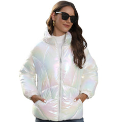 Fashion Shiny Surface Cotton Cloth Hooded Puffer Jacket Coat