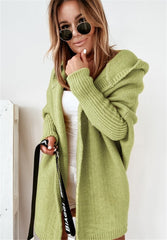 Ins Knitted Hooded Cardigan Fashion Loose Solid Color Batwing Sleeve Sweater Autumn And Winter Women's Clothing