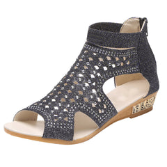 Rhinestones Sandals Summer Peep-toe Hollow Out Shoes Men With Back Zip Design