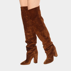 Women's Matte Over The Knee Thick Heel heeled Pleated Boots