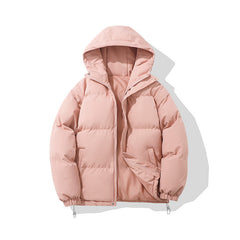 Zipper Solid Color Hooded Padded Puffer Jacket