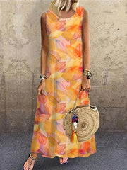 Holidaya Ladies Summer Floral Print Round Neck Sleeveless Dress For Casual Or Vacation