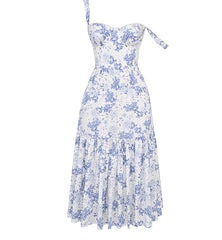 Spring And Summer Comely Pastoral Style Sling Floral A Swing Cake Dress