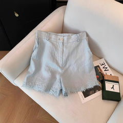 Lace Stitching Sleeveless Cotton And Linen Suit Women