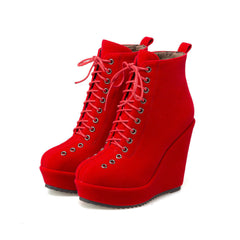 High-heeled Sponge Cake Was Thin Suede Lace-up Women