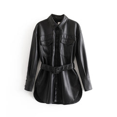 Faux leather jacket with belt