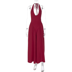 Halter Elegant Large Swing Skirt Dress Women's Clothing