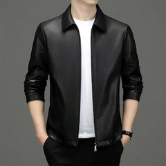 Men's lapel leather jacket coat - view 2