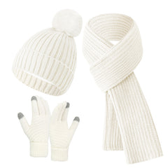 Solid Color Woven Hat Scarf And Gloves Warm Set