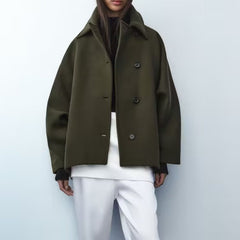 French Coat  Polo Collar Blended Short Cape Sleeve Coat