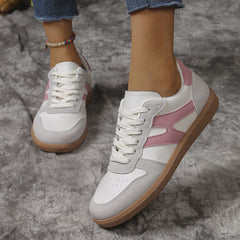Colorblock Lace-up Flats Shoes Fashion Round Toe Slip On Casual Shoes For Women