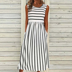 Women's Sleeveless Striped Flowy Casual Maxi Dress