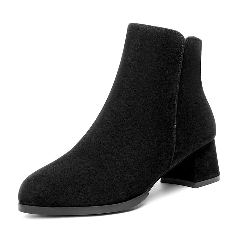 Pointed-toe Frosted Suede Side Zipper Chunky Heel Mid Heel Plus Size Female Boots – view 7
