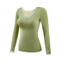 Thermal Underwear Women's Suit With Chest Pads Sexy V-neck Lace Long Sleeves
