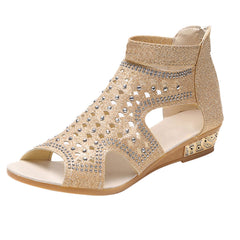 Rhinestones Sandals Summer Peep-toe Hollow Out Shoes Men With Back Zip Design
