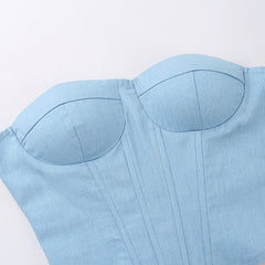 Y2K Denim Tube Vest Top With Back-tied Design INS Fashion Crop Corset Tank For Women Clothing