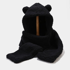 Two-piece Warmth Hat And Scarf With Thickened Bear Ears