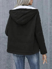 Fleece-lined Hooded Coat Winter Preppy Style Long Sleeve Jacket Warm Pockets Cotton Coat Women's Clothing