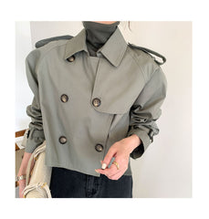 Korean Ins Autumn Retro Lapels Design Double Breasted Loose All-match Long Sleeve Short Trench Coat