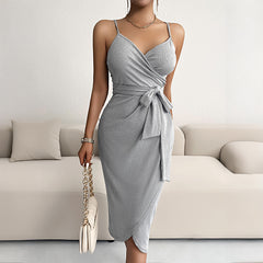 Pure Desire Temperament V-neck Solid Color Sling Dress