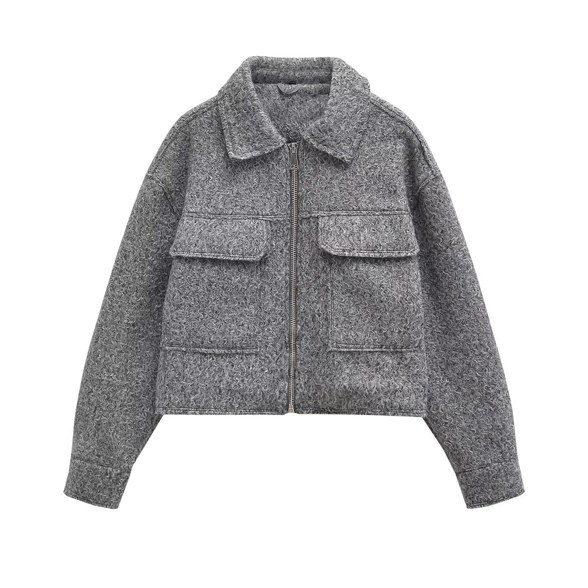 Women's Fashion Polo Collar Pocket Long-sleeved Coat
