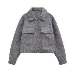 Women's Fashion Polo Collar Pocket Long-sleeved Coat