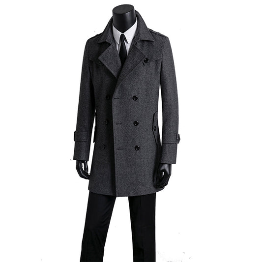 Tweed Coat Men's Trench Coat Medium Length Korean Version