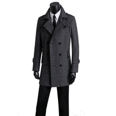 Tweed Coat Men's Trench Coat Medium Length Korean Version