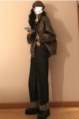 Vintage Brown Women's Loose Leather Jacket