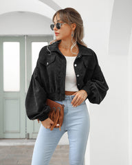 Women's Casual Lapel Corduroy Jacket Short Coat