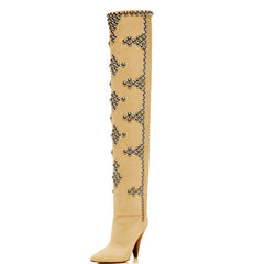 Studded Wedge Heel Point Toe Over-the-knee Boots
