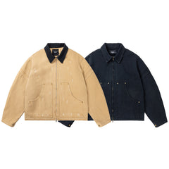 Heavy Canvas Cleanfit Washed Distressed Workwear Jacket