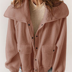 Casual Cardigan Breasted Jacket Women's Warm Plush Long Sleeve Jacket