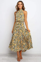 Floral Halter Strap Large Swing Dress Women's Clothing