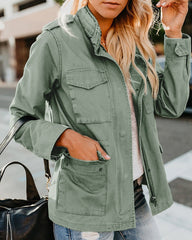 Women's Casual  Solid Color Loose Zip Lapel Jacket