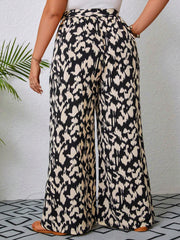 Women's Plus Size Printed Wide-Leg Pants - Summer Casual Elastic Waist Long Trousers With Belt