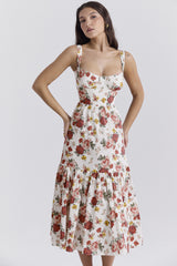 Spring And Summer Comely Pastoral Style Sling Floral A Swing Cake Dress