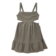Summer Women's Pleated Square Collar Backless Sling Dress