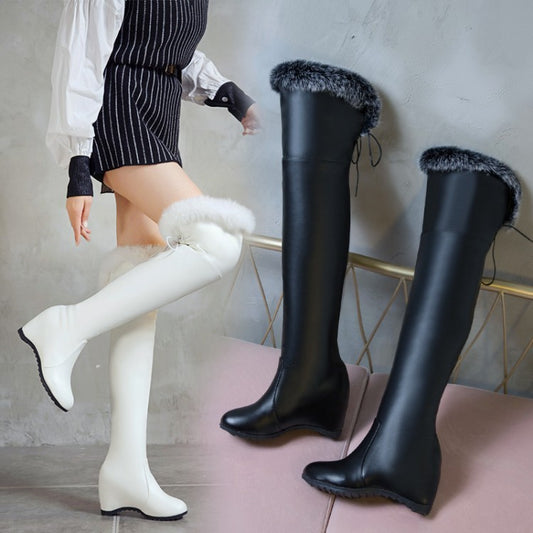 Womens Thigh Boots Wedge Winter Over The Knee Heels Fur Plush