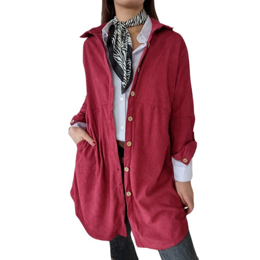 Women's Shirt Lapel Pocket Corduroy Jacket