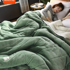 Warm Siesta Blanket Three-layer Blanket Quilt Thick Lamb Flannel Bed Linen Coral Fleece