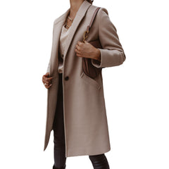 European And American Woolen Lapel Single Button Urban Trench Coat