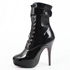 Women's Heel Platform Lace-Up Patent Leather Short Boots – view 2