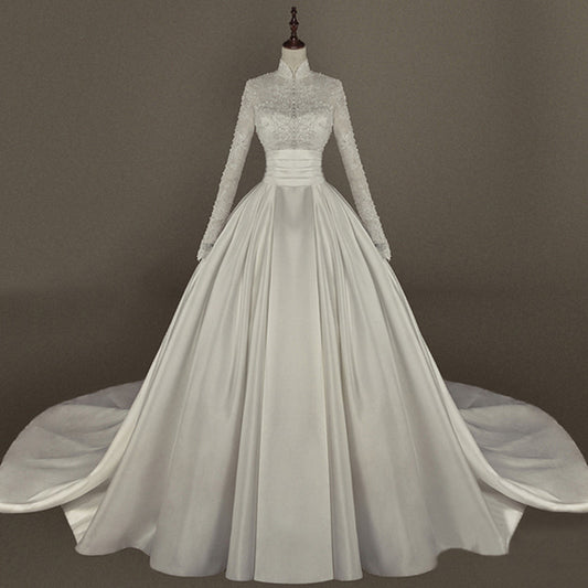 Women's Simple Mori Style Wedding Dress Long Sleeve Lace Dress