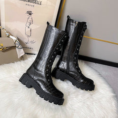 Autumn And Winter Fire Fashion All-match Small Thick-soled Non-slip But Knee Knight Boots