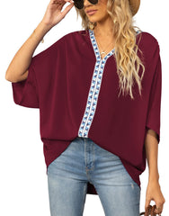 Summer Women's Bat Sleeve Chiffon V-neck Shirt